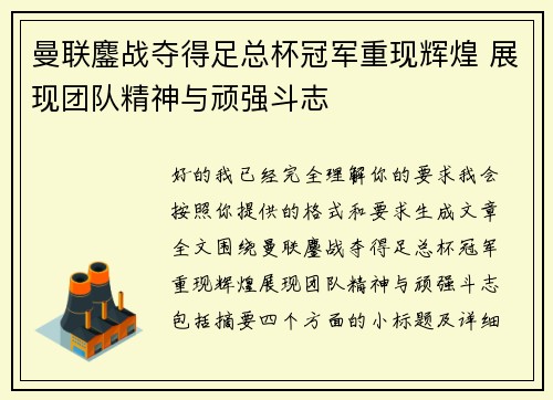 曼联鏖战夺得足总杯冠军重现辉煌 展现团队精神与顽强斗志